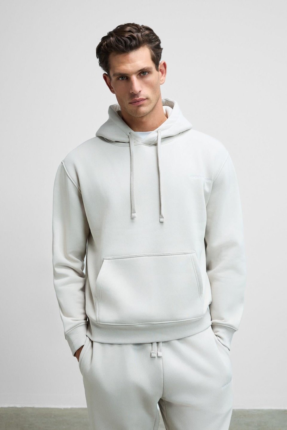 SCARN Erkek Pamuklu İçi Polarlı Nakışlı Kapüşonlu Relaxed Gri Sweatshirt