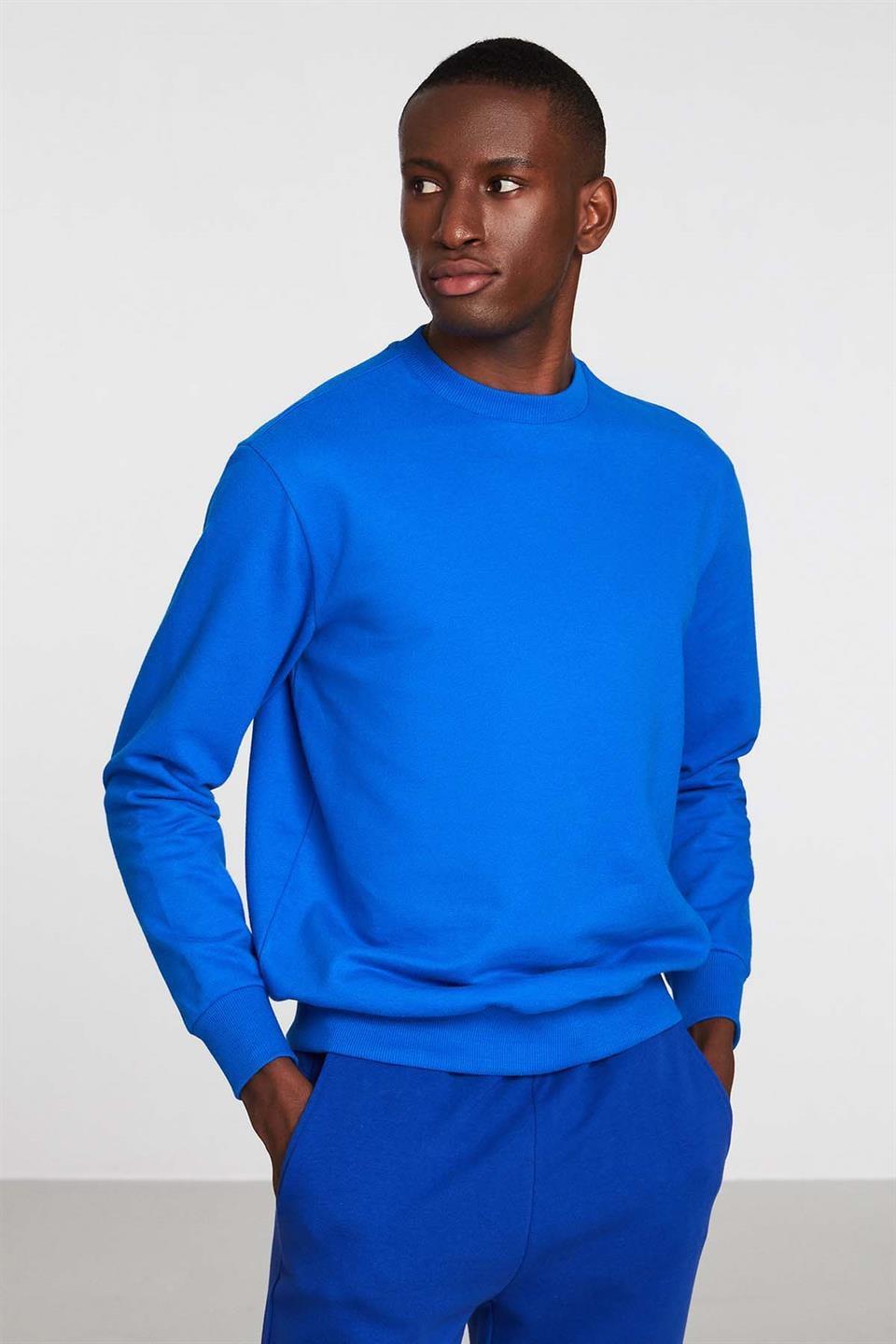 TRAVIS Erkek Organik Kumaşlı Yumuşacık Regular Fit Yuvarlak Yakalı Saks Mavi Sweatshirt