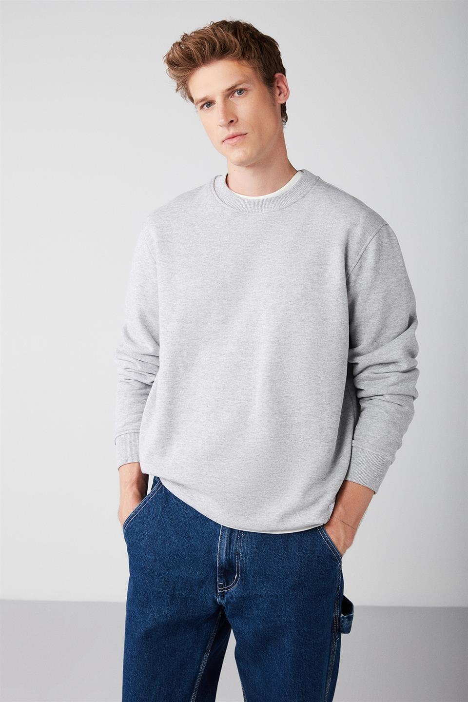 TRAVIS Erkek Organik Kumaşlı Yumuşacık Regular Fit Yuvarlak Yakalı Grimelanj Sweatshirt
