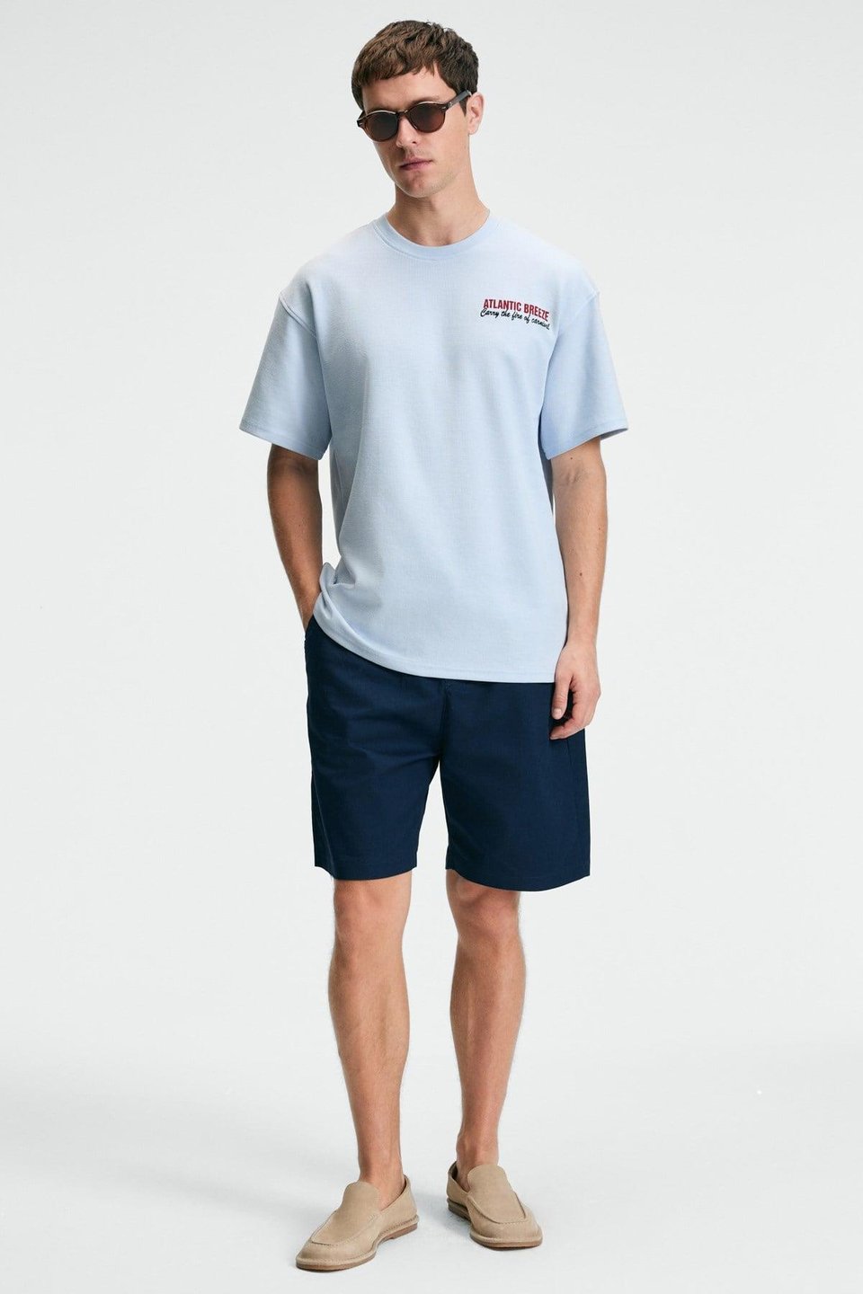 YUM Erkek Oversize Baskılı Yuvarlak Yaka Mavi T-Shirt