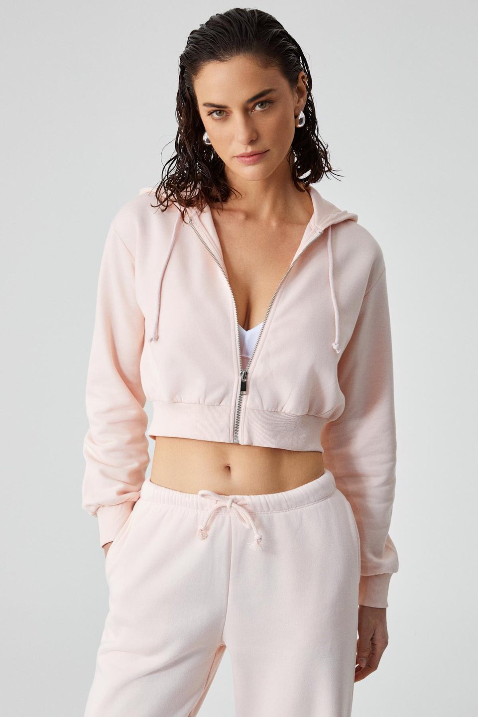 ARUBA Kadın %100 Pamuk Uzun Kol Crop Pembe Sweatshirt