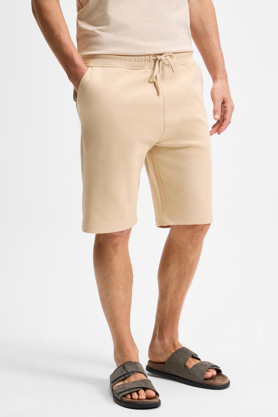 CAMILLO Erkek Cebi Fermuarlı Beli Lastikli Koyu Bej Şort & Bermuda
