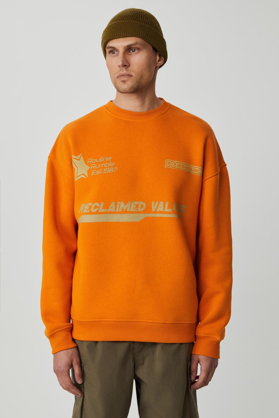 CASSY Erkek Organik Pamuklu Yumuşacık Baskı Detaylı Hardal Sweatshirt