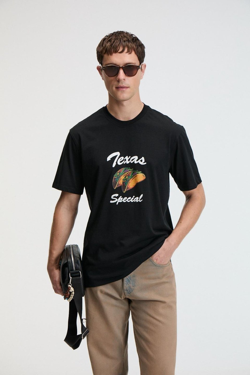 CRISP Erkek Oversize %100 Pamuk Baskılı Yuvarlak Yaka Siyah T-Shirt