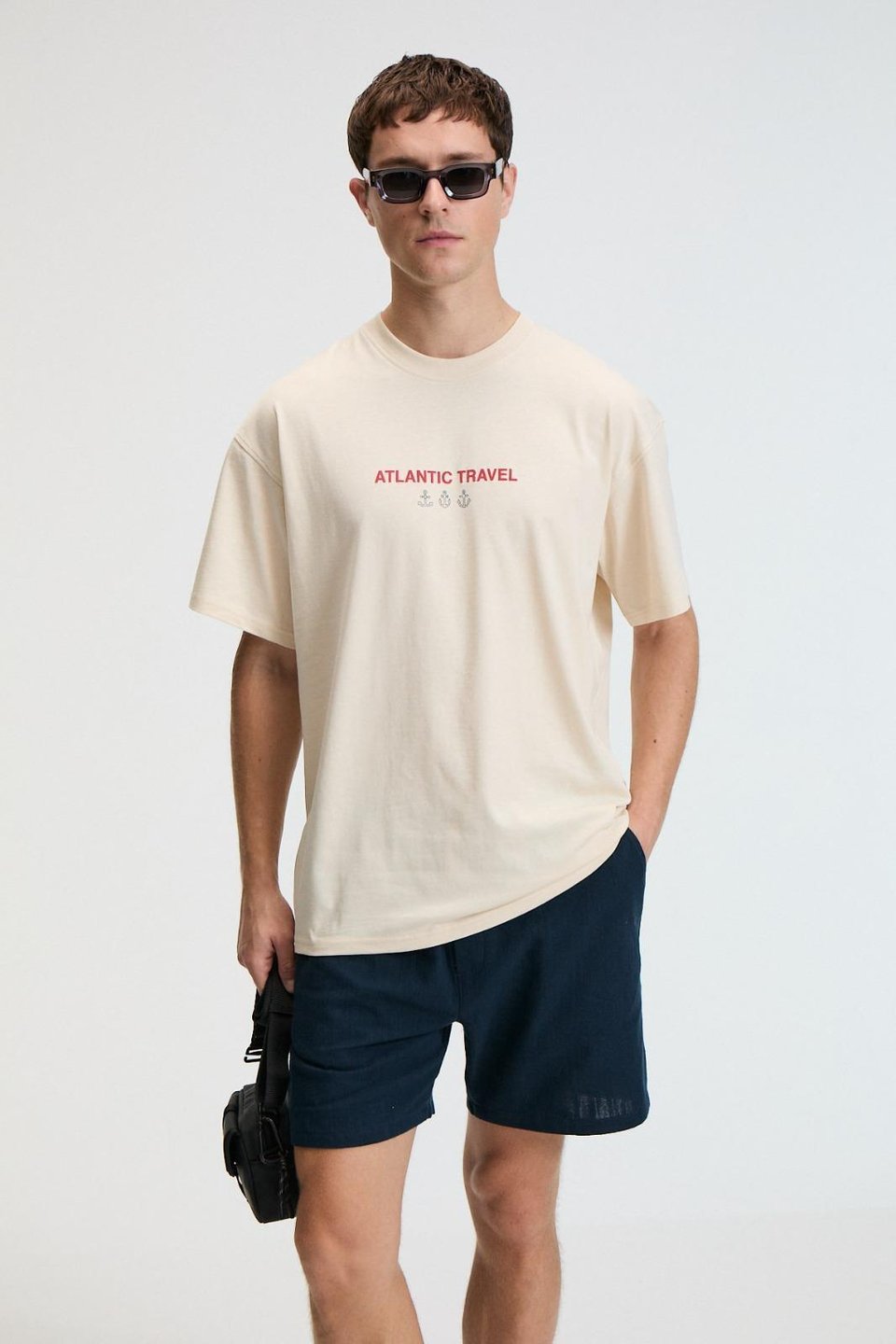 CRUNCH Erkek Oversize %100 Pamuk Baskılı Yuvarlak Yaka Vanilya T-Shirt