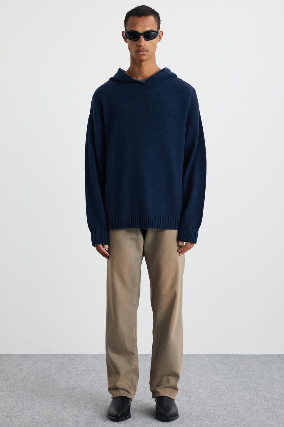 Gondor Erkek Temiz Yüzeyli Kapşonlu Orta kalınlıkta Triko Oversize Lacivert Kazak