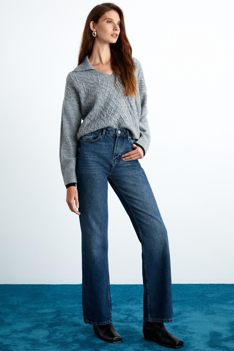 NIPUR Kadın V Yaka Recycle Triko Grimelanj Kazak