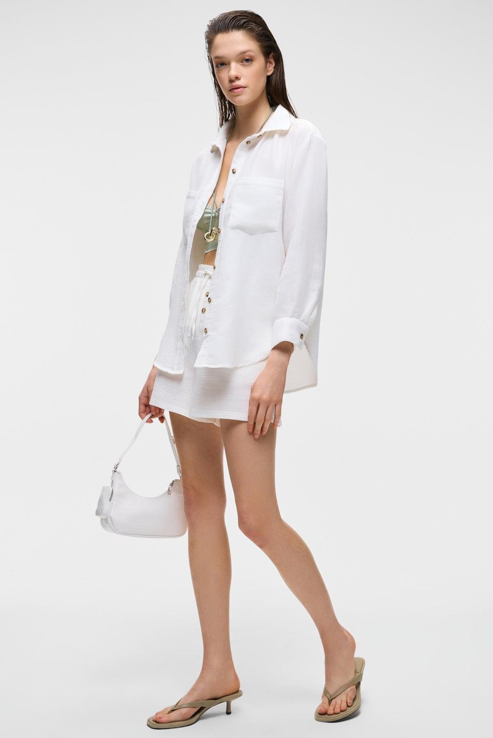 REA Kadın %100 Pamuk Rahat Kesim Regular Fit Ekru Gömlek