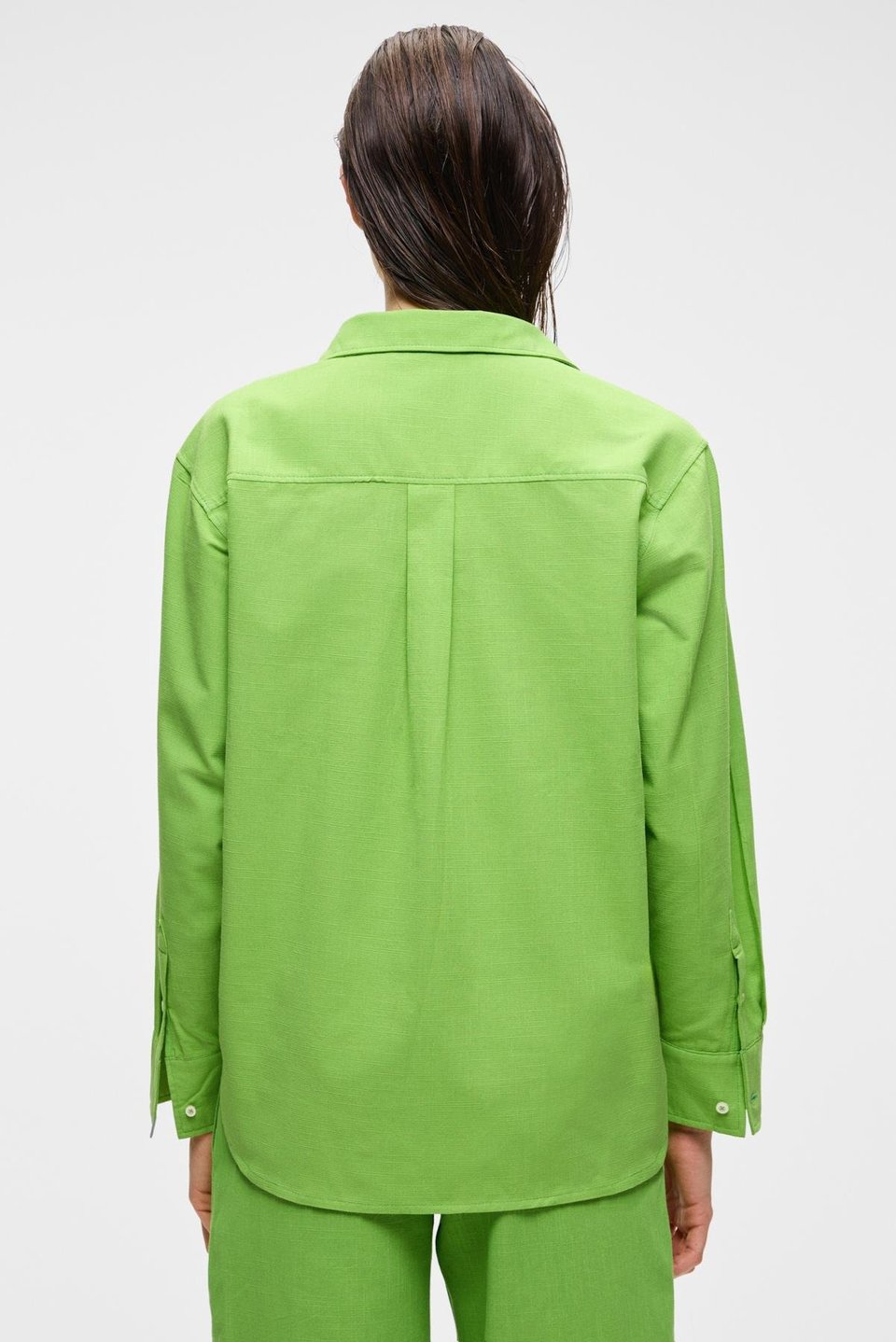 RIGO Kadın Gömlek Yaka Uzun Kol Regular Uzun İnce Yeşil Gömlek