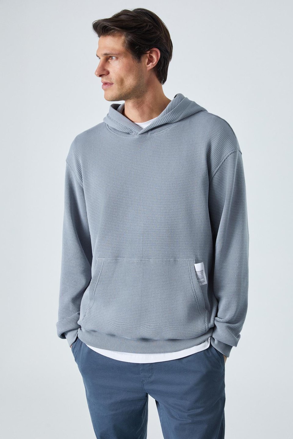 SUSTAINY Erkek Oversize Kapüşonlu Uzun Kollu Gri Sweatshirt