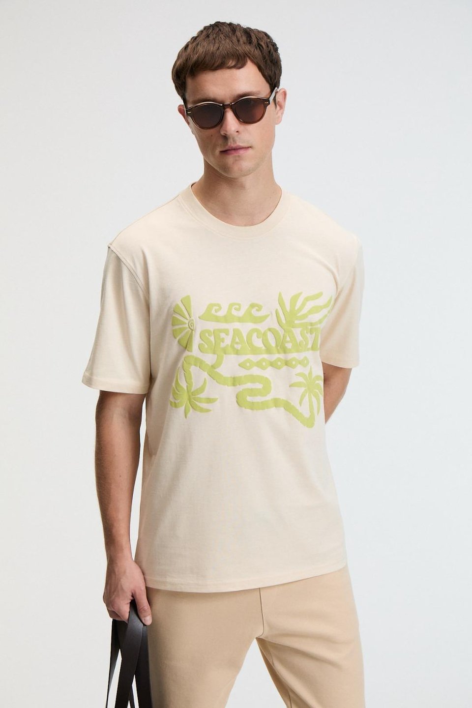 SWEET Erkek %100 Pamuk Oversize Fit Baskılı Kısa Kollu Yuvarlak Yakalı Vanilya T-Shirt