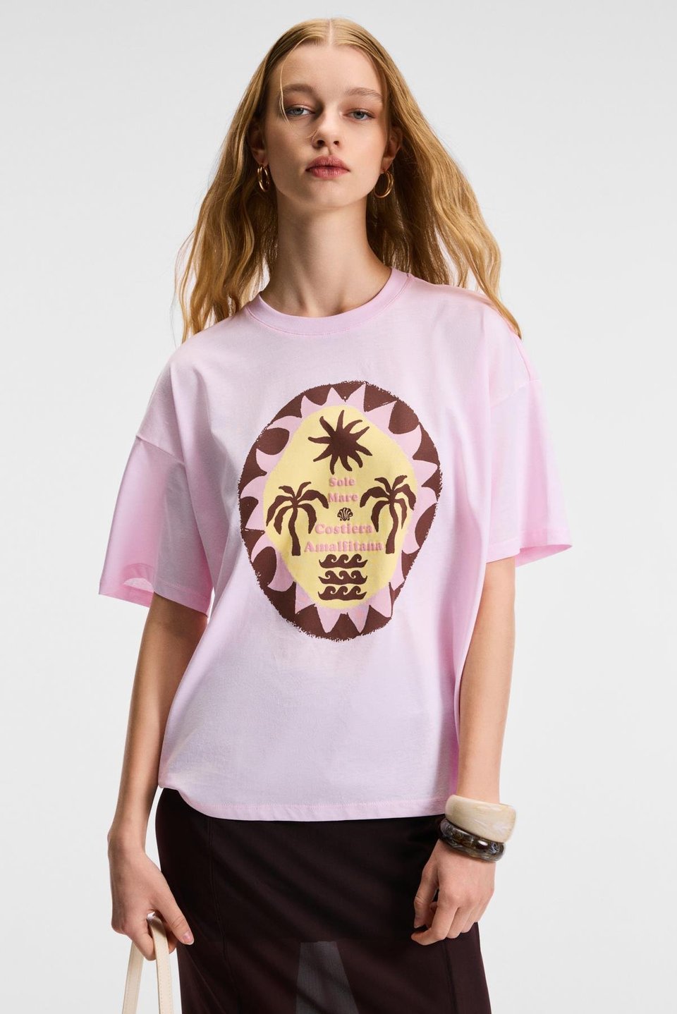 VEYMIRA Kadın %100 Pamuk Bisiklet Yaka Kısa Kollu Oversize Fit Pembe T-Shirt