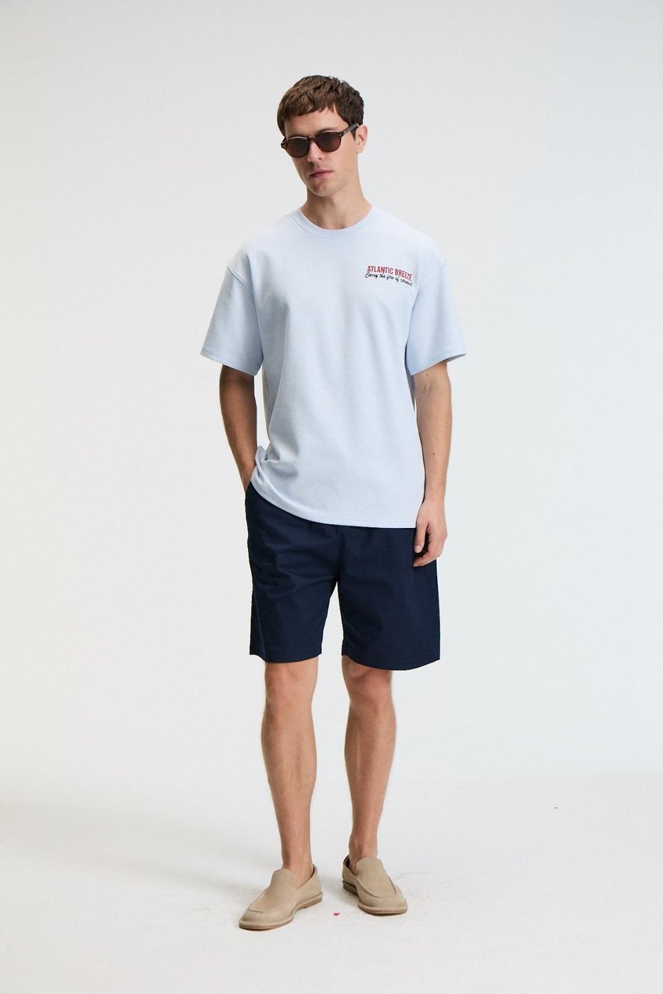 YUM Erkek Oversize Baskılı Yuvarlak Yaka Mavi T-Shirt