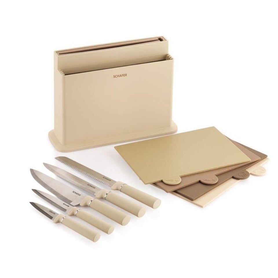 Schafer 1S2041-19086-KRM01 Forge Kesme Tahtası/Bıçak Seti 10 Parça-Krem