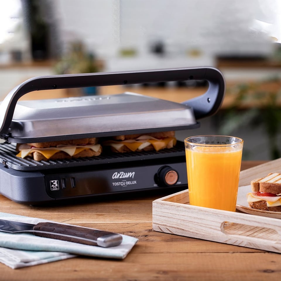 Arzum AR2001 Tostçu Delux Izgara ve Tost Makinesi-Paslanmaz Çelik