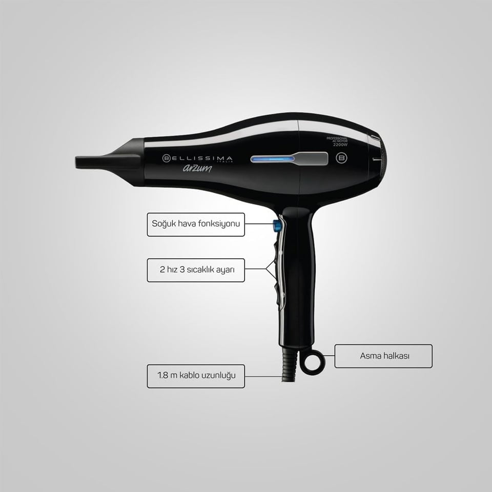 Arzum AR5004  Bellisima Profesyoneli Sac Kurutma Makinesi (Siyah)