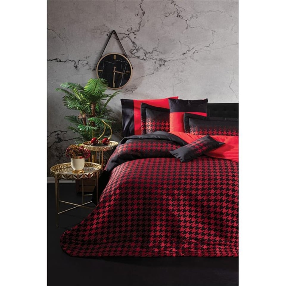 Cotton box Lıght Dazzle Kırmızı Siyah Çift Kişilik Yatak örtüsü Nevresim Takımı