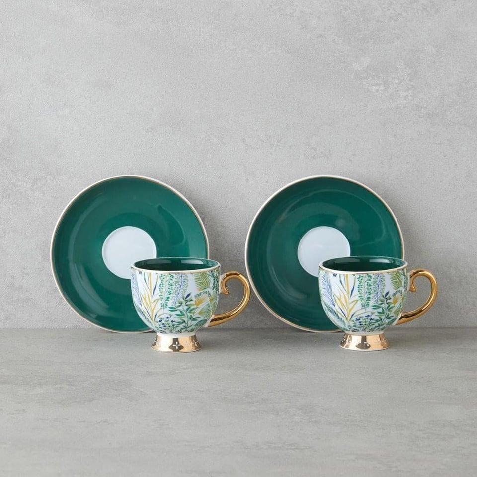 Fincan / Kupa Englısh Home English Home Leafora Kahve Fincan T,Yeşil-Mavi,100 ml