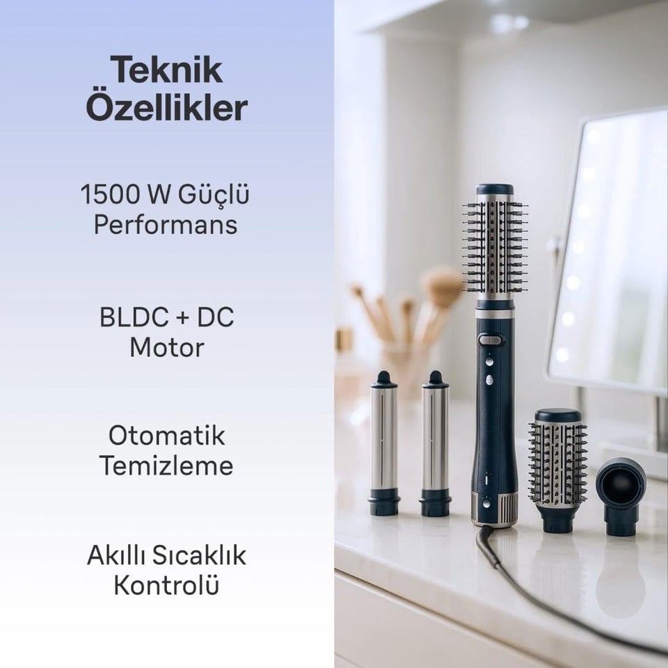 Saç Düzleştirici/Şekillendirici Fakir Fakir Airtouch 5in1 Saç Şekillendirme Seti 1500W İyon Teknolojili