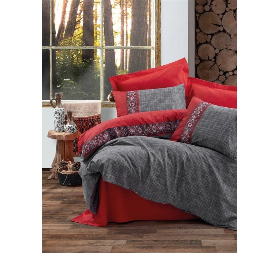 Folk Art Tek Kişilik Nevresim Takımı Ardil Kırmızı