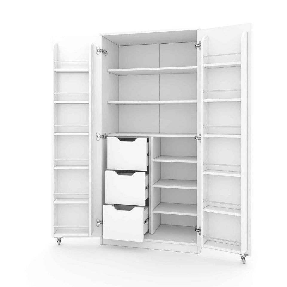 Çok Amaçlı Dolap Sembol KD07-B Kiler 2 Kapılı 3 Çekmeceli Dolap Gövde Beyaz / Kapaklar Beyaz(1830*862*469)