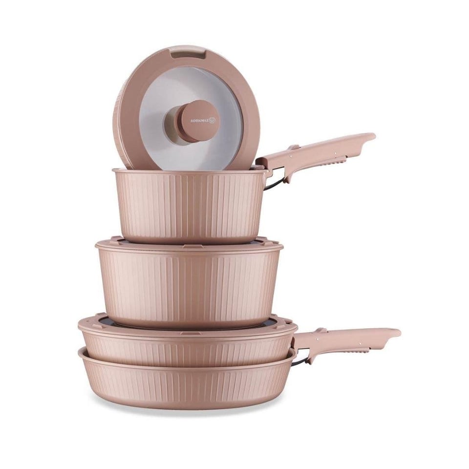 Çelik Tencereler Korkmaz Züccaciye Korkmaz A2791-1 Nova Pratika 10 Parça Tencere Seti Mocha