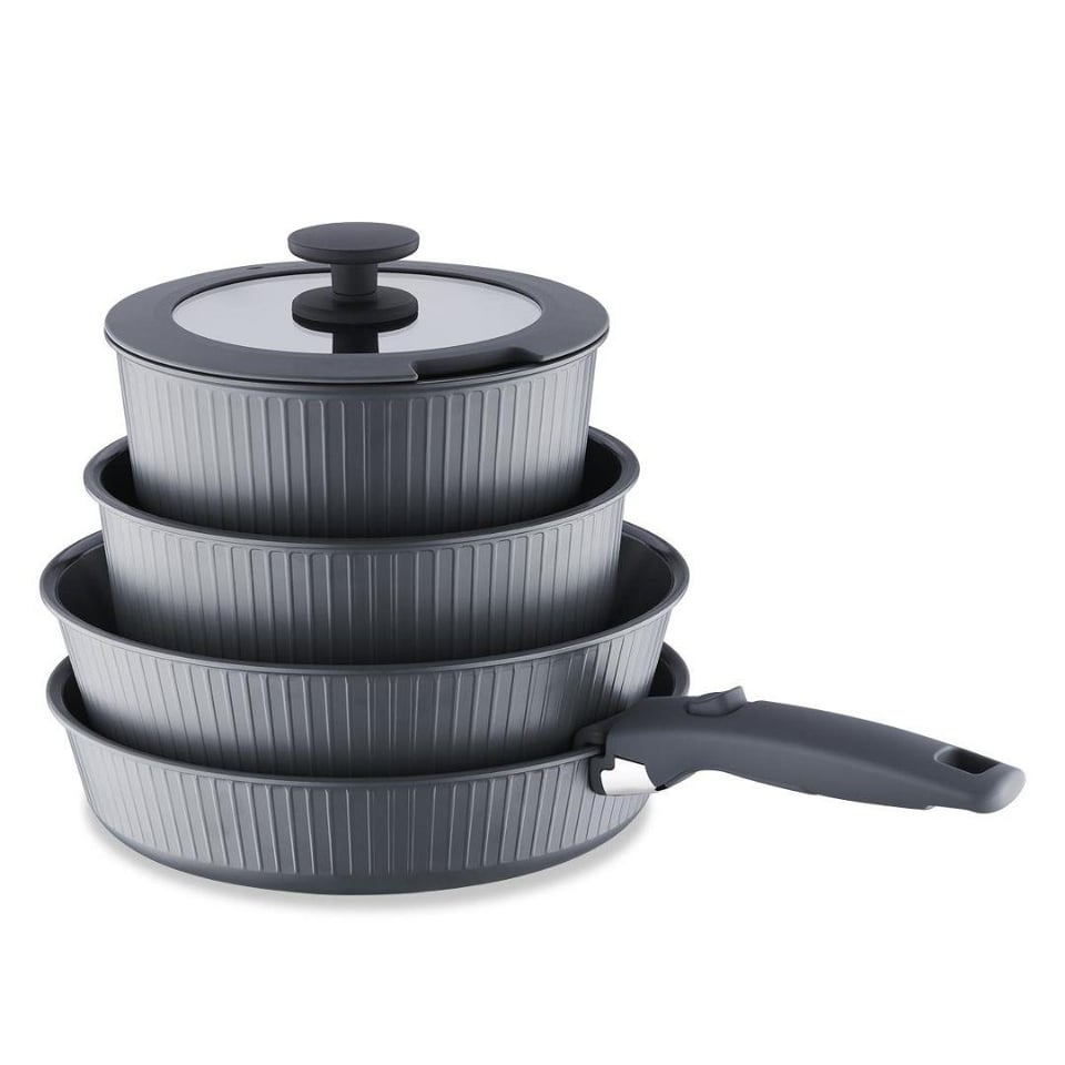 Yanmaz Yapışmaz Tencereler Korkmaz Züccaciye Korkmaz A2792-1 Nova Pratika 8 Parça Gri Tencere Seti İndüksiyon Uyumlu