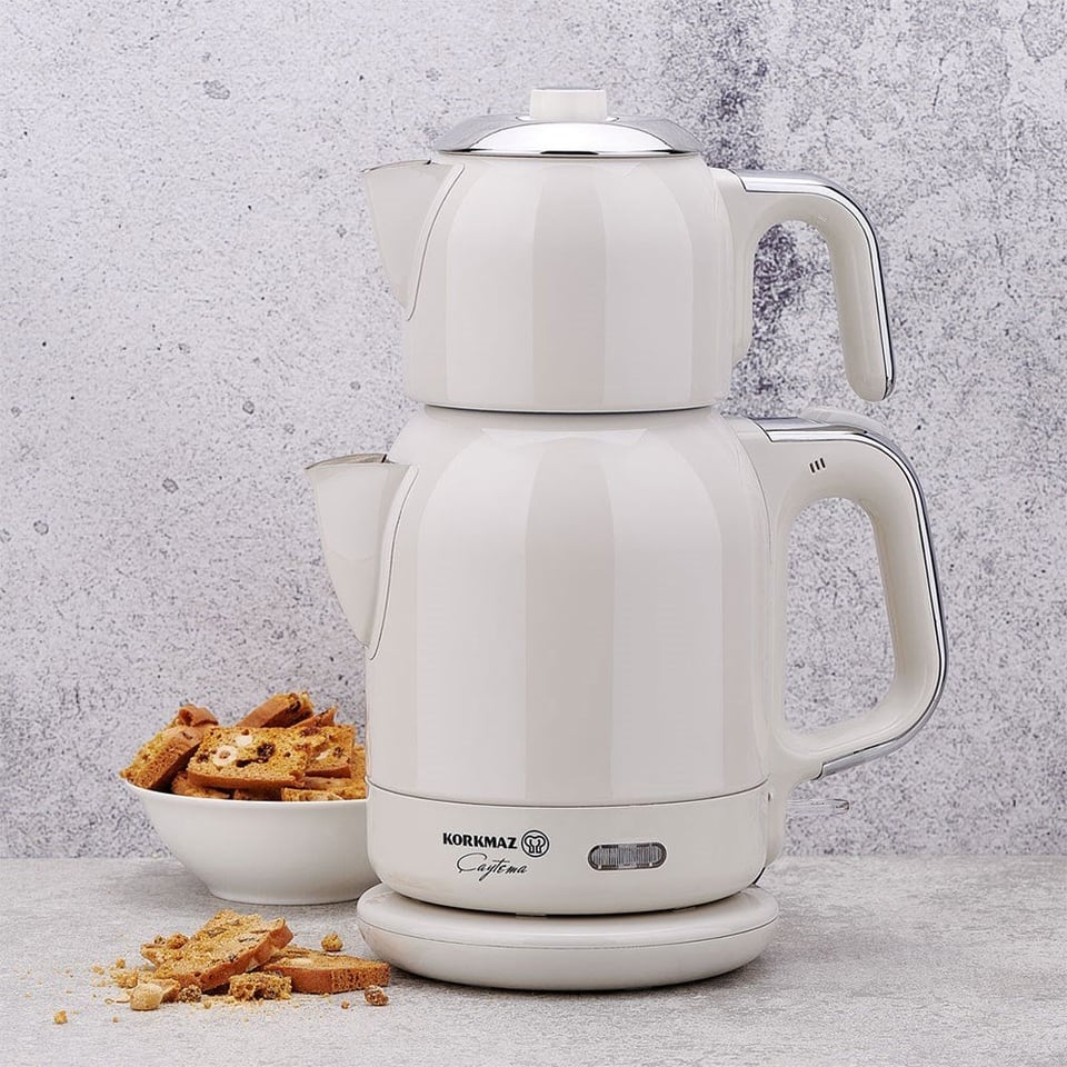 Korkmaz A331-08 Çaytema Elekt. Çaydanlık Vanilya/Krom