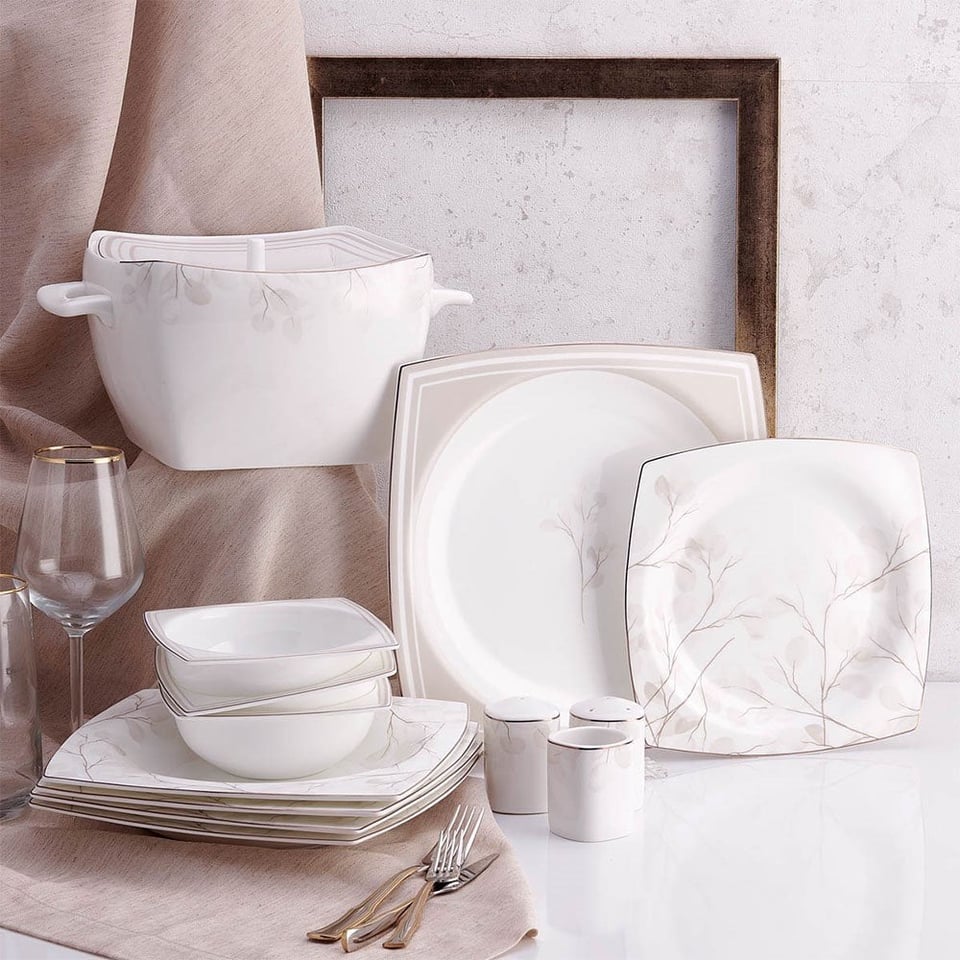 Korkmaz A8461 Bone Sel. 60 P Yemek Takımı (Kare)