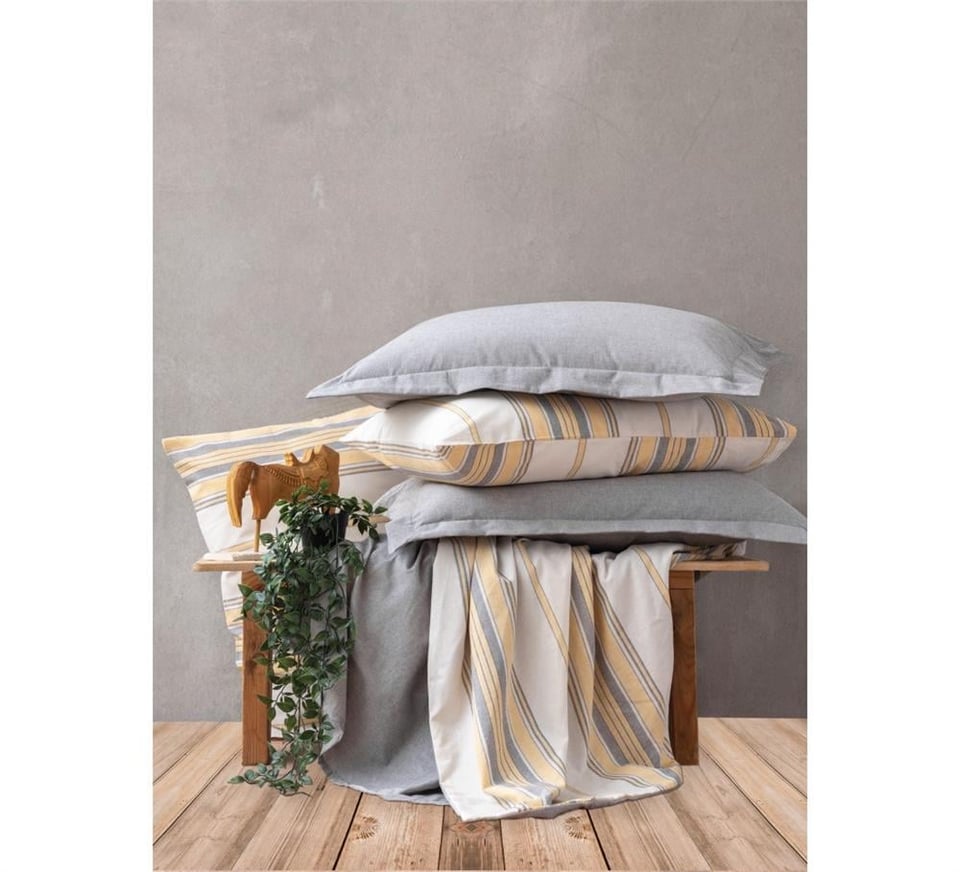 Natureforce İpliği Boyalı Çift Kişilik Nevresim Takımı Tribus Sarı