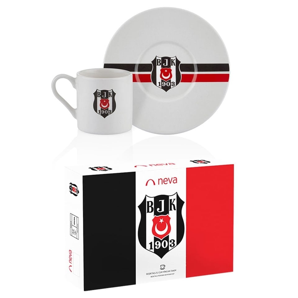 Neva N3423 Beşiktaş Çizgili 2'li Kahve Fincan Takımı