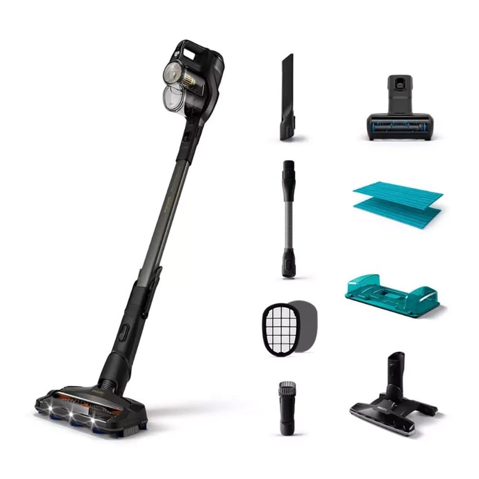 Philips XC8349/01 8000 Aqua Plus Kablosuz Şarjlı Dik Süpürge, 80 dk Kullanım Süresi, Siyah