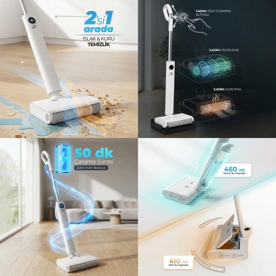 Bekleyen Urun Katalogu Pirantech Pirantech M-210 Islak & Kuru Zemin Temizleyici | Elektrikli Mop & Gırgır