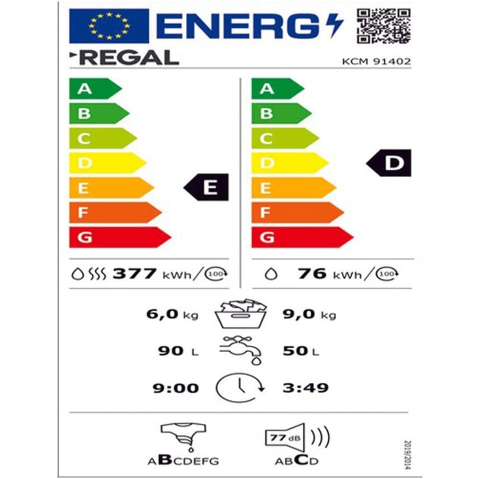 Regal 20264786 KCM 91402 9Kg Yıkama 6Kg Kurutma 1400 Devir Beyaz Kurutma Çamaşır makinesi