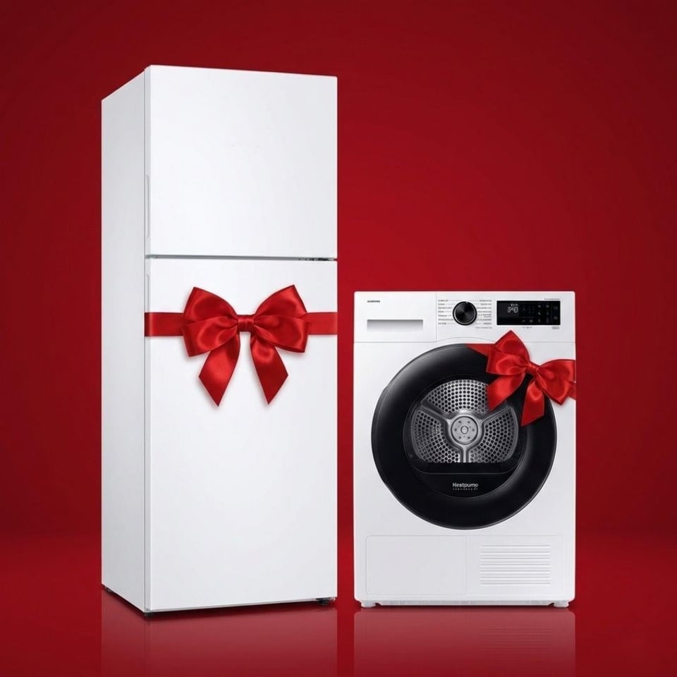 Beyaz Eşya Çeyiz Setleri Samsung Samsung 9 Kg Isı Pompalı Kurutma Makinesi + 465 L No Frost Buzdolabı Beyaz Set