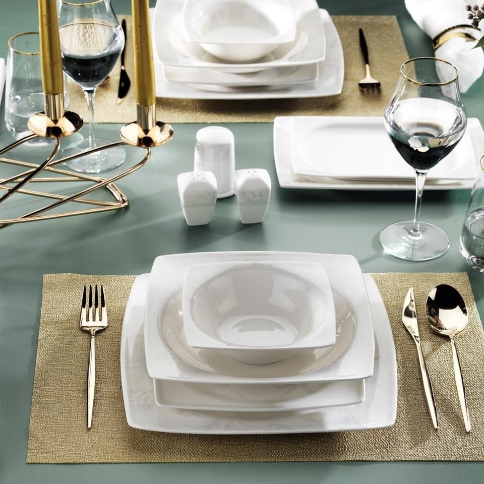 Yemek Takımları Schafer züccaciye Schafer 1S0402-01001-BYZ03 Beth Kare Yemek Takımı-56 Prç.-Beyaz-03