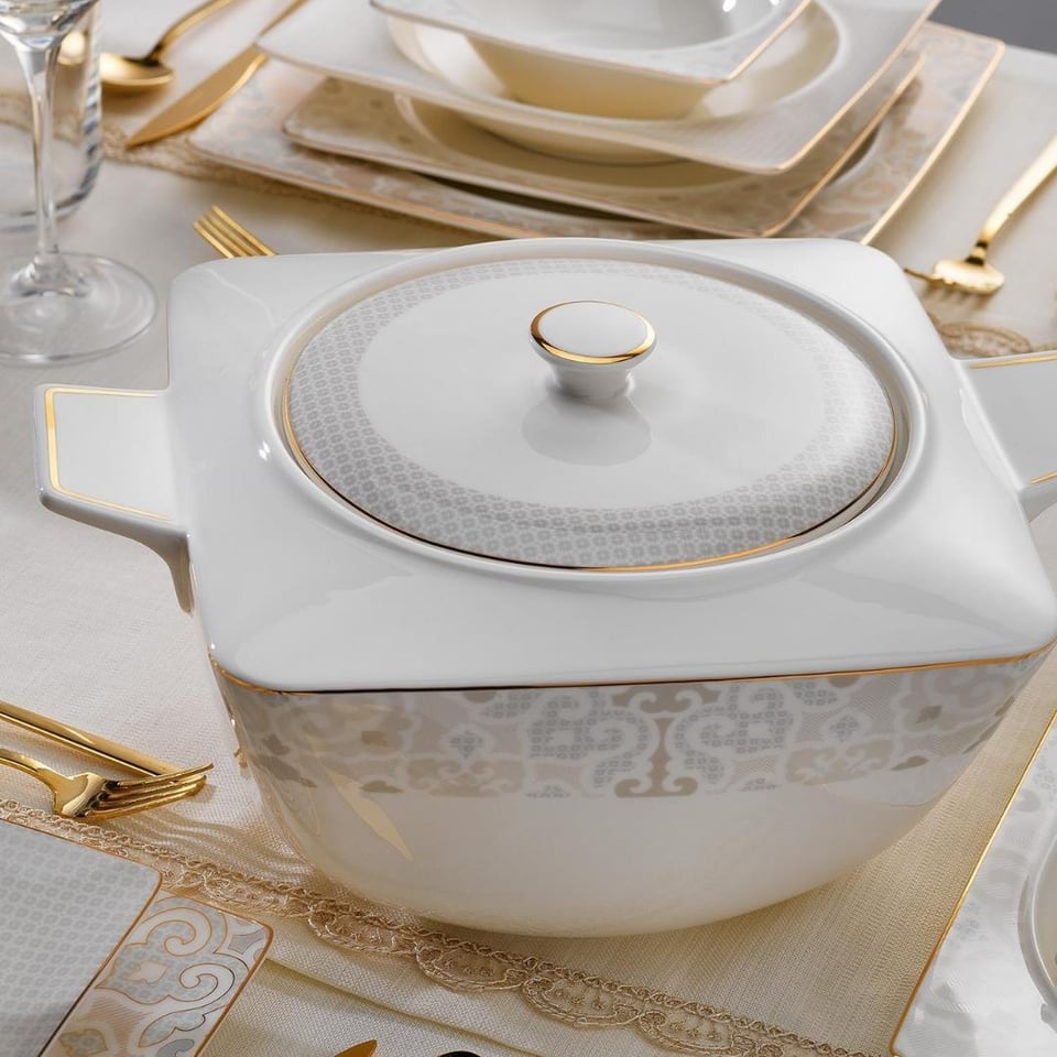 Yemek Takımları Schafer züccaciye Schafer 1S2407-01001-BYZ03 Glamor Poınt Kare Yemek Takım-60 Prç-Beyaz