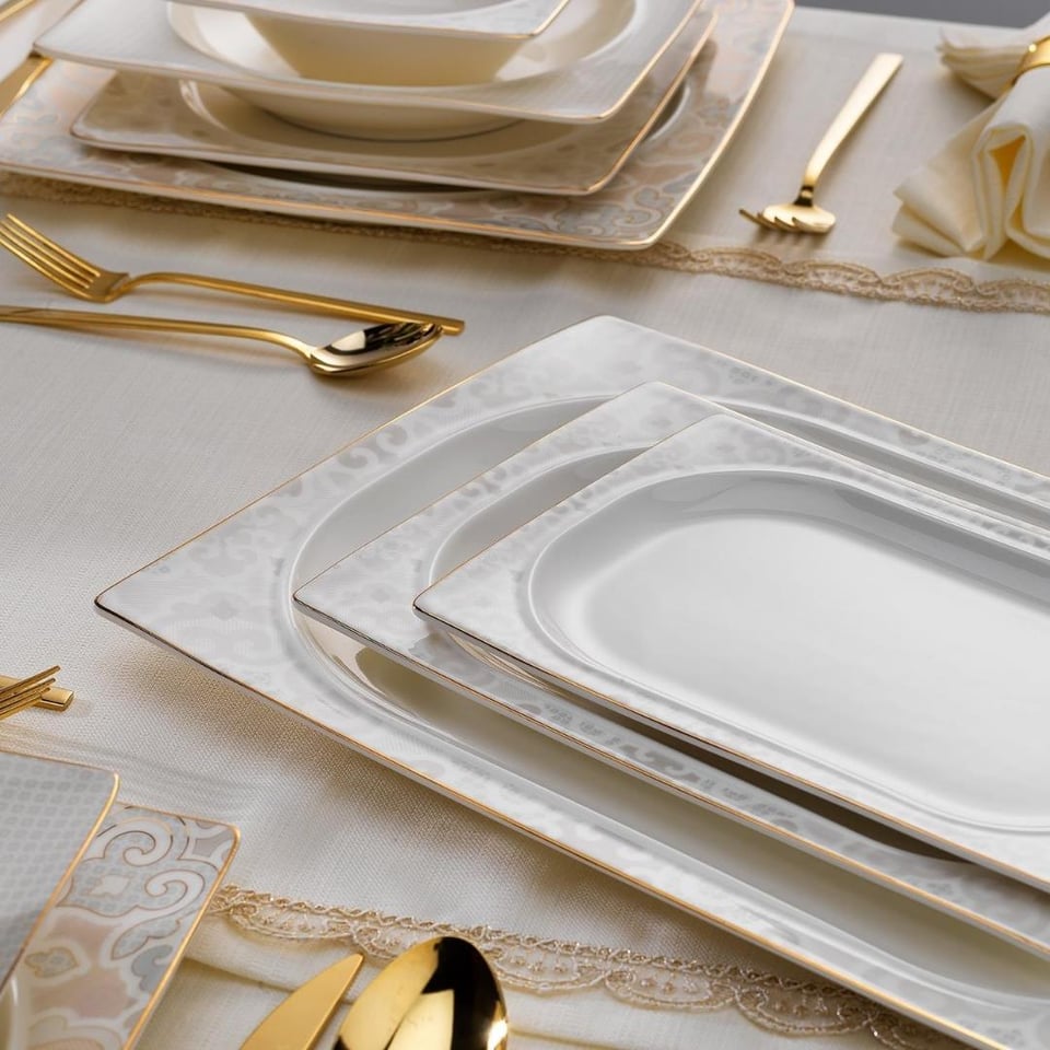 Yemek Takımları Schafer züccaciye Schafer 1S2407-01001-BYZ03 Glamor Poınt Kare Yemek Takım-60 Prç-Beyaz