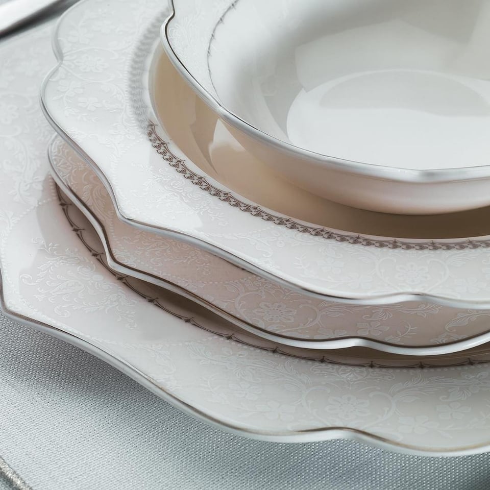 Yemek Takımları Schafer züccaciye Schafer 1S4222-01001-PLT01 Laura Yuvarlak Yemek Takım-60 Prç.-Platin 01