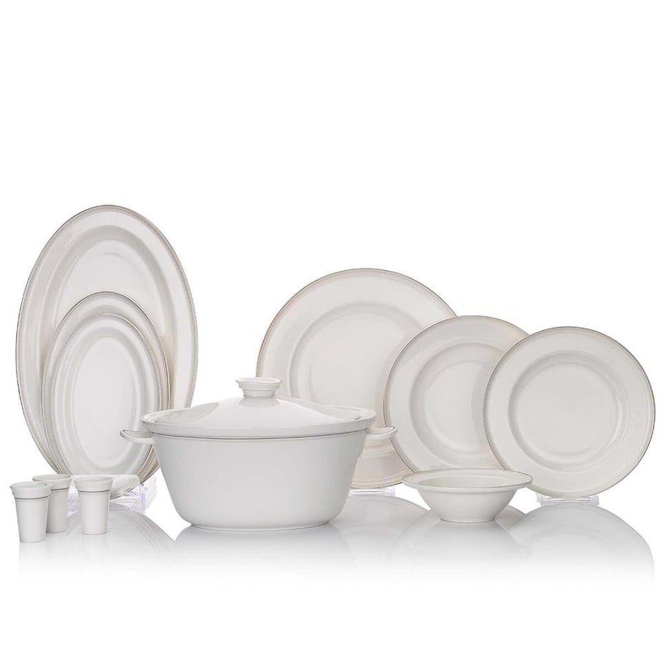 Schafer 1S5901-01001-GUM01 Queen Liny Bone Yemek Takımı-60 Parça-Gümüş