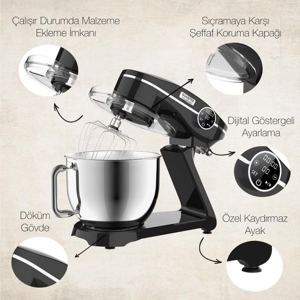Mikser / Blender Schafer Küçük Ev Aletleri Schafer 2SE503-25014-SIY01 NeoCast Dijital Döküm Stand Mikser-Siyah