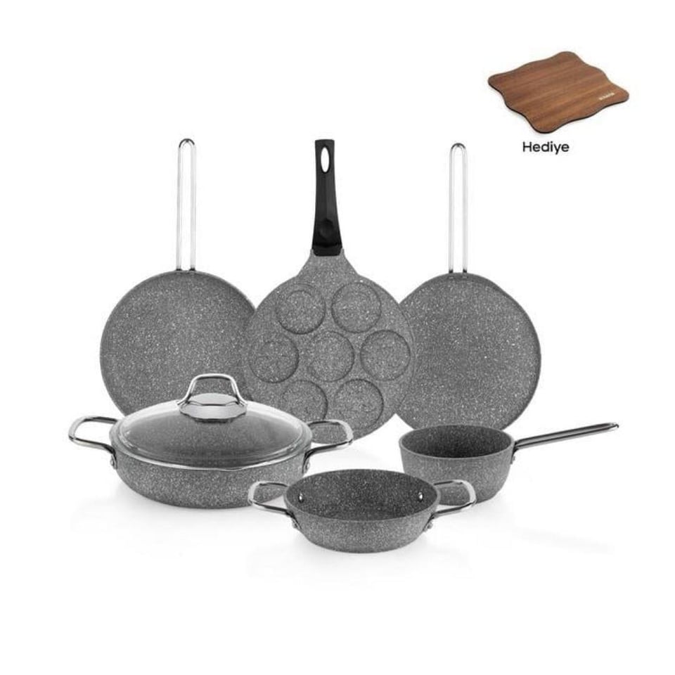 Tavalar Schafer züccaciye Schafer Breakfast 7 Parça Granit Kahvaltı Pişirme Seti Gri