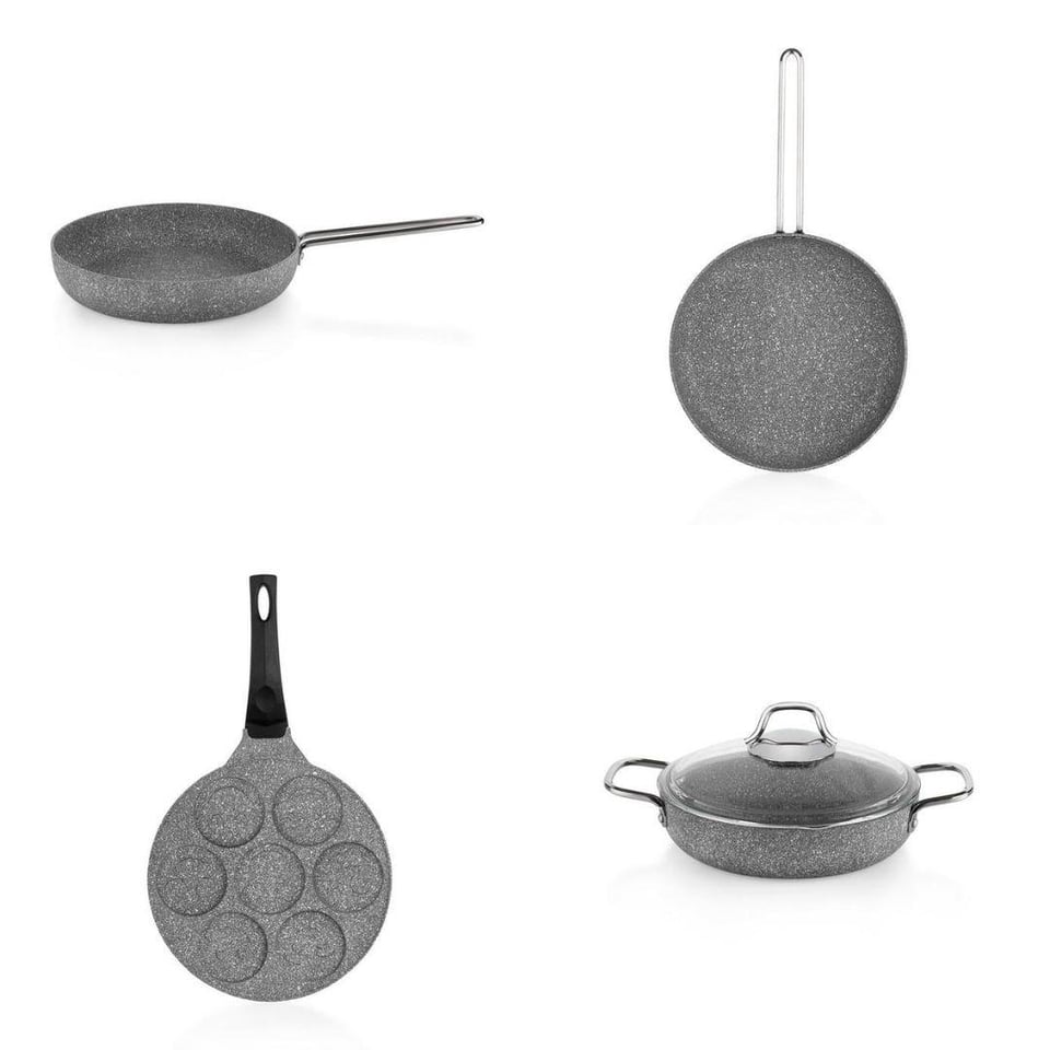 Tavalar Schafer züccaciye Schafer Breakfast 7 Parça Granit Kahvaltı Pişirme Seti Gri