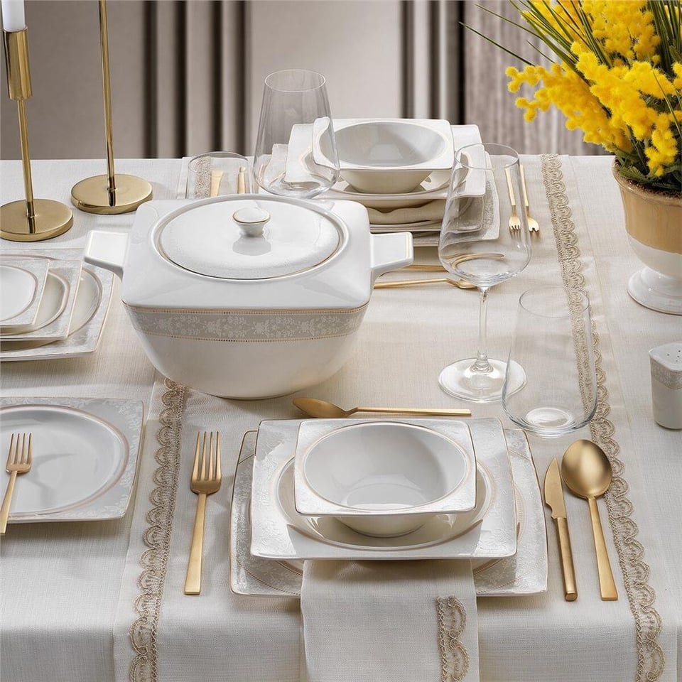 Schafer Glamor Elegant Yemek Takımı-60 Parça-Beyaz