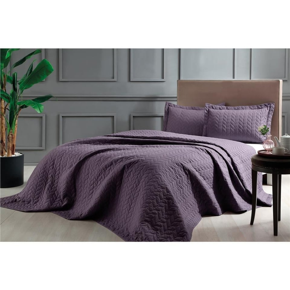 Taç Glory Çift Kişilik Yatak Örtüsü Takımı Mürdüm