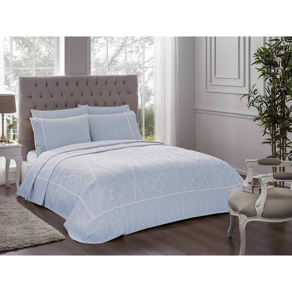 Taç Parker Çift Kişilik Pike Takımı Mavi