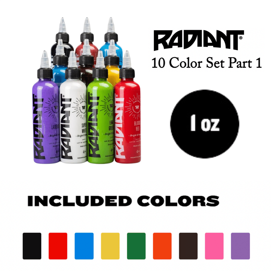 10 Color Set - Radiant Tattoo Dövme Boyası - 1oz/30ml
