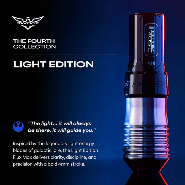 FK Irons Flux Max The Fourth Collection: Light Edition 4.0mm Stroke Çift Bataryalı Kablosuz Dövme Makinesi - Gümüş Siyah