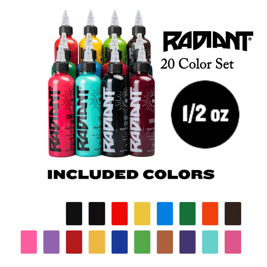 20 Color Set - Radiant Tattoo Dövme Boyası - 0,5oz/15ml