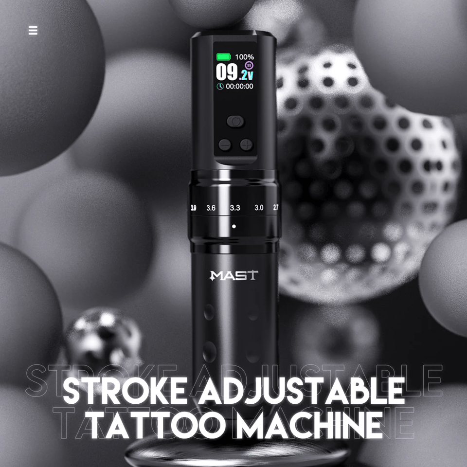 Mast Fold 2 Pro Ayarlanabilir Stroke 2.4-4.2mm Çift Bataryalı Kablosuz Dövme Makinesi - Siyah